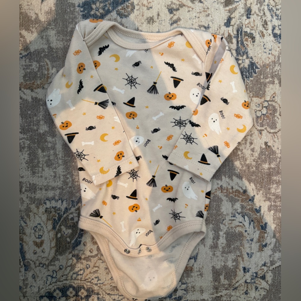 Chick Pea Halloween Themed Baby Bodysuit - Cream, Black, Orange